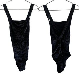 Sweaty Betty Black Velvet Square Neck One Piece Cross Strap Swimsuit